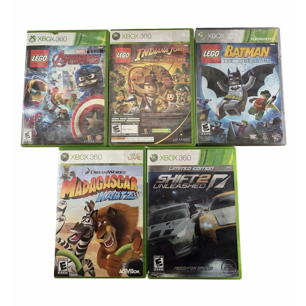 Xbox 360 Game Lot Of 5 Complete With Manuels Lego‎ Avengers Batman Indiana Jones